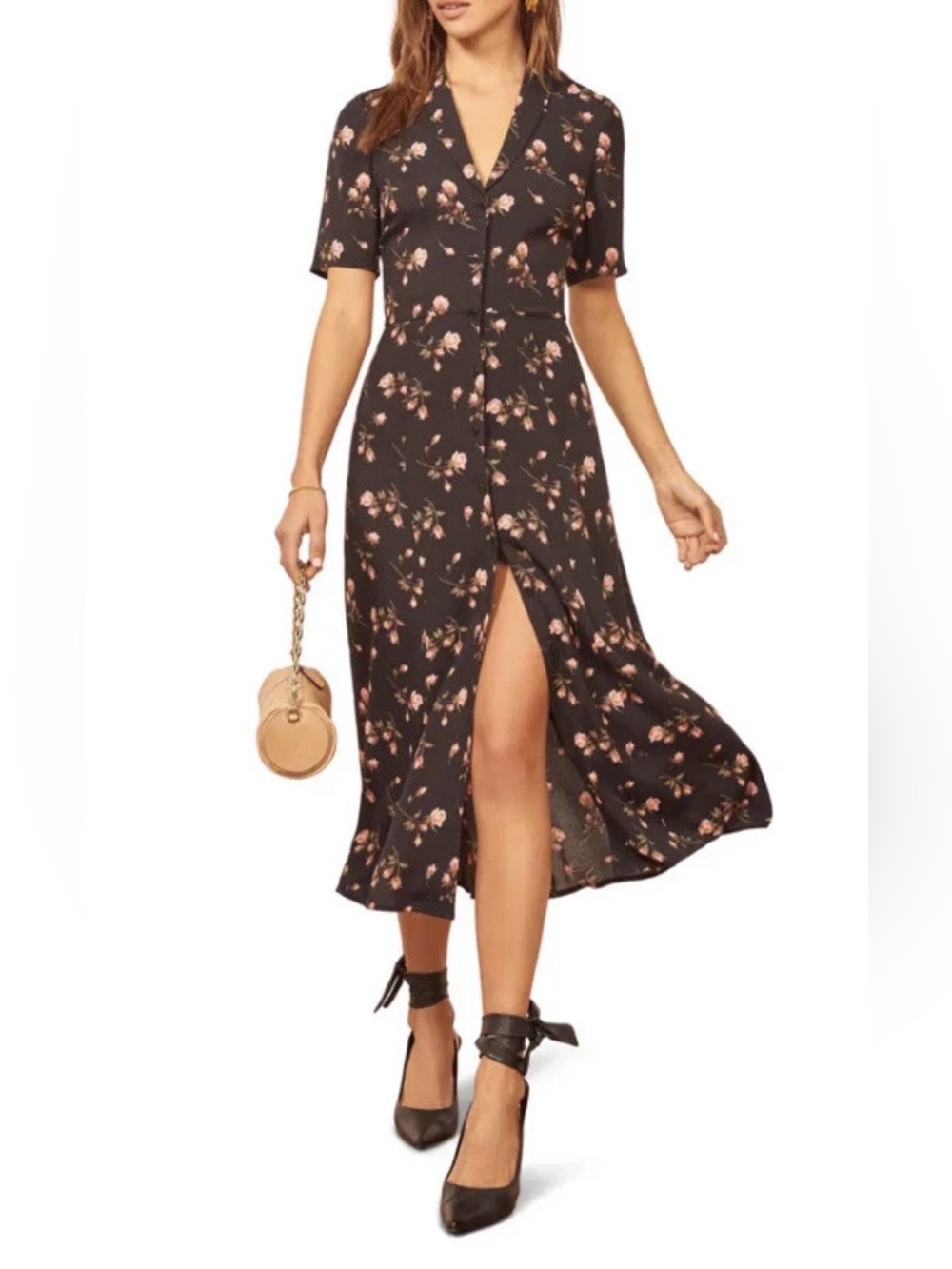Reformation Black Floral Midi Dress
